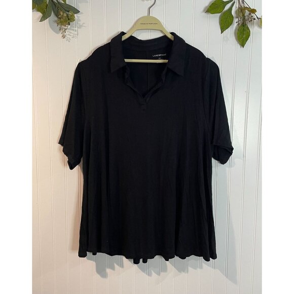Lane Bryant Womens Black Plus Size 22/24 Short Sleeve Collared Flowy Top - Picture 1 of 10